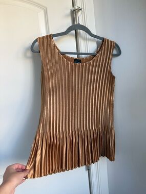 Metallic Bronze Pleated Sleeveless Tank Top